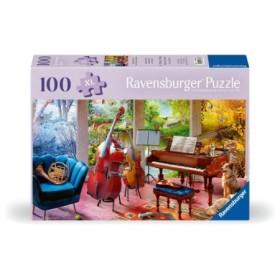 Puzzle pentru varstnici anotimpuri muzicale cu sablon de imagine si suport din carton 100 piese mari XL